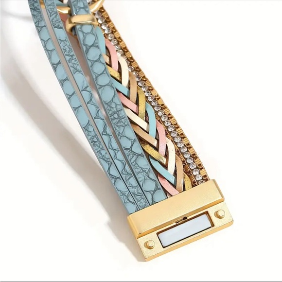 🩷Boho-Chic Pu Leather Wrap Bracelet With Sparkling Rhinestone Heart💜 - Picture 8 of 9